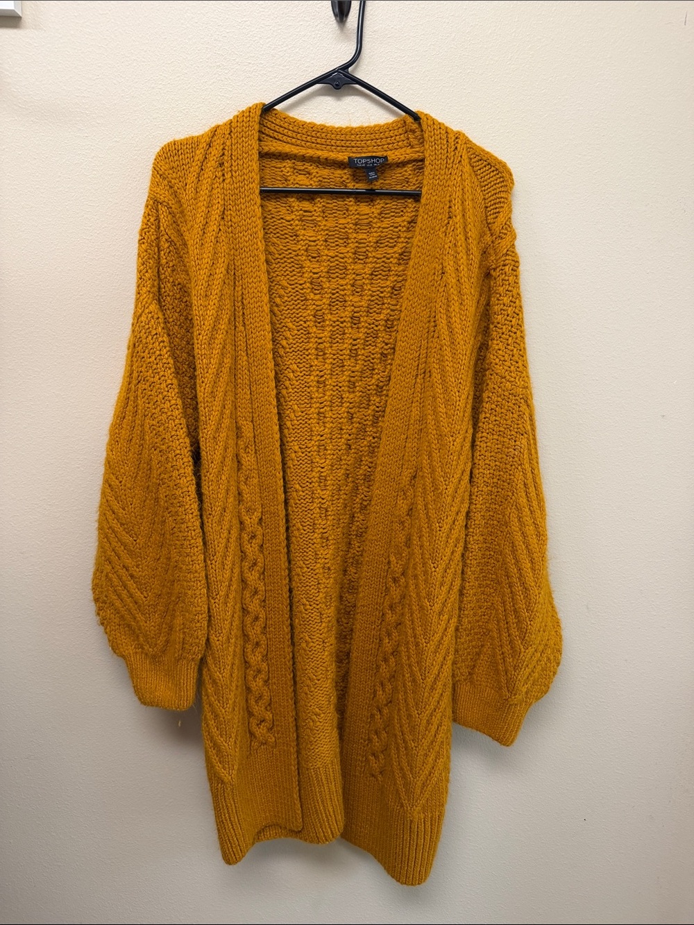 Topshop Mustard Cable Knit Open Cardigan Sweater